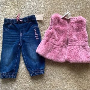 Pink Fuzzy Vest and Blue Jeans Set